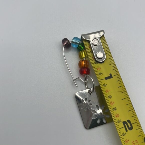 Silver-tone Dangling Rainbow Beaded Floral Charm Earrings- NEW - Picture 11 of 11